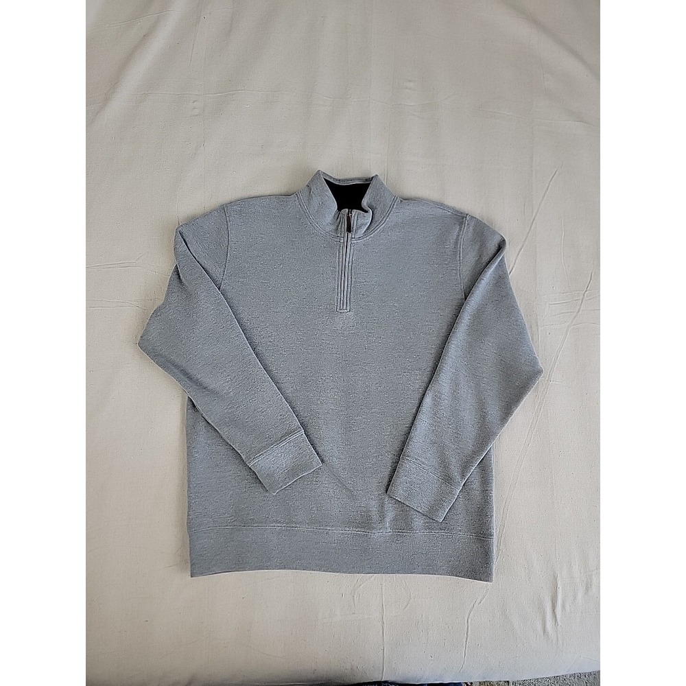 Lands End Pullover Sweater Mens L 1/4 Zip Gray‎ Preppy Cotton Dad Outdoor Casual